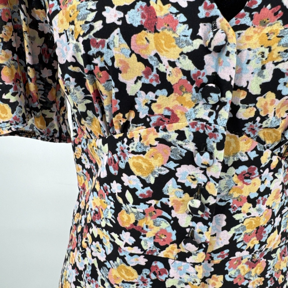 Nobody's Child Womens Printed Floral Print Midi Dress Short Sleeve Size 4 Black - Picture 3 of 13